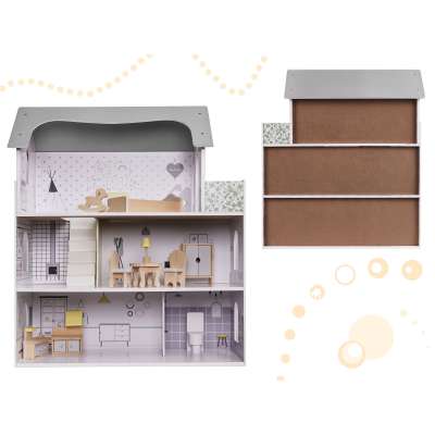 MDF dollhouse with accessories 70cm LED grey