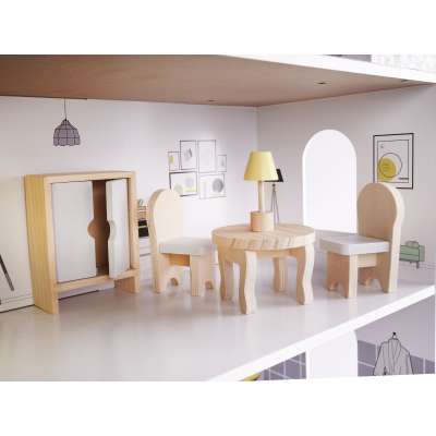 MDF dollhouse with accessories 70cm LED grey