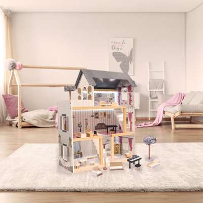 MDF wooden dollhouse furniture 78cm black LED