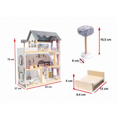 MDF wooden dollhouse with LED accessories 78cm black