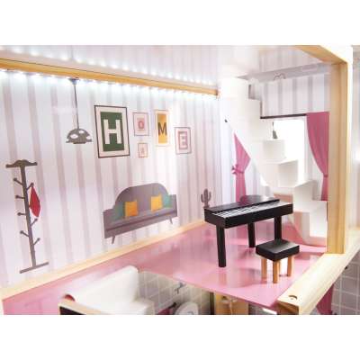MDF wooden dollhouse with LED accessories 78cm black