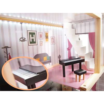 MDF wooden dollhouse with LED accessories 78cm black