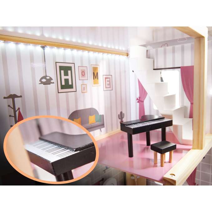 MDF wooden dollhouse with LED accessories 78cm black