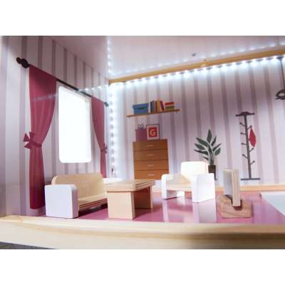 MDF wooden dollhouse with LED accessories 78cm black