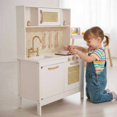 Wooden kitchen for kids mdf retro with accessories boho 100cm