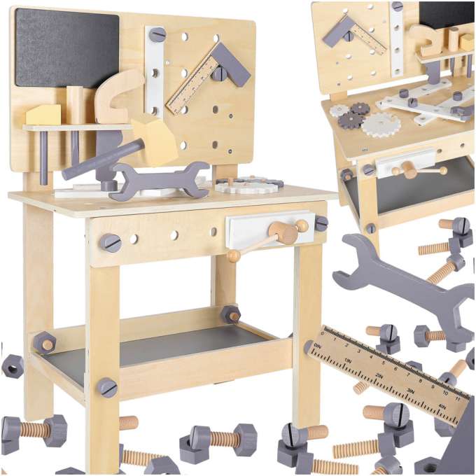 Wooden table tool work bench for children with tools DIY set handyman