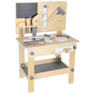 Wooden table tool work bench for children with tools DIY set handyman