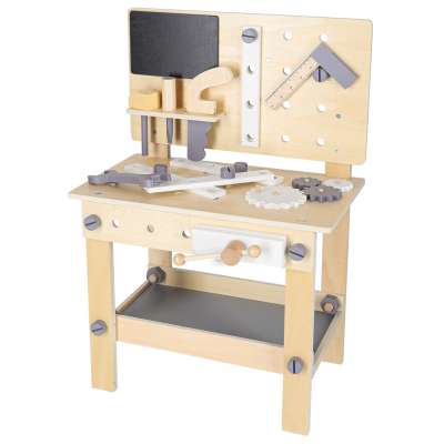 Wooden table tool work bench for children with tools DIY set handyman