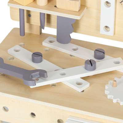Wooden table tool work bench for children with tools DIY set handyman