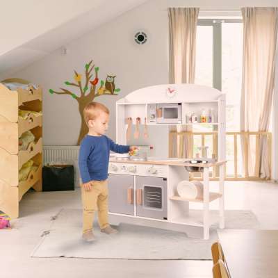 Toy wooden kitchen for children mdf modern classic accessories 82cm