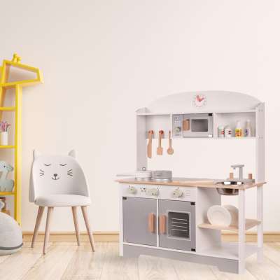 Toy wooden kitchen for children mdf modern classic accessories 82cm