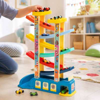 Car track slide garage + 8 cars