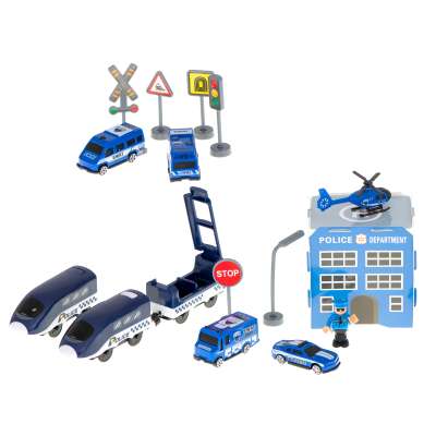 Kolejka elektryczna pociąg policja autka 92 elementy ~300cm 