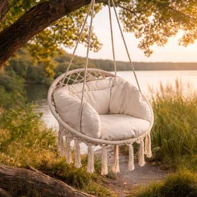 LUARO swing chair stork's nest with ecru cushion 80 cm 150 kg