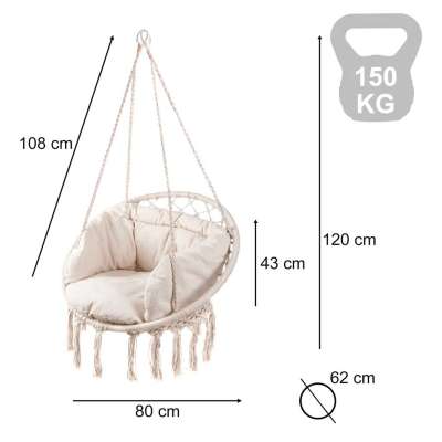 LUARO swing chair stork's nest with ecru cushion 80 cm 150 kg