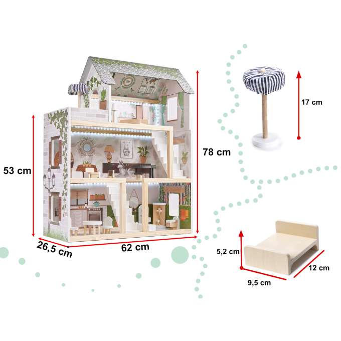 LULILO Domek dla lalek drewniany FLORO boho LED