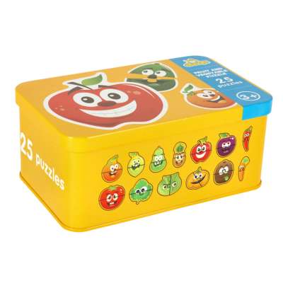 Children's Puzzle Set in a Tin Fruits and Vegetables 50 Pieces 25 Images