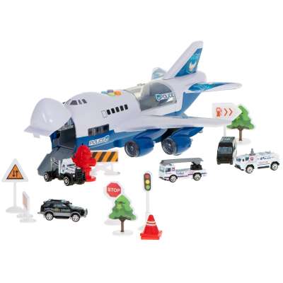Transporter plane with cars police side/front