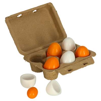 Wooden eggs for play removable yolks