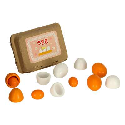 Wooden eggs for play removable yolks