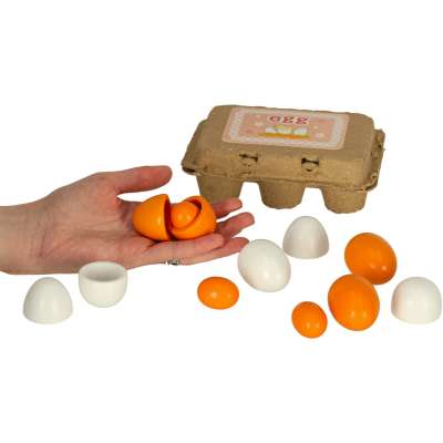 Wooden eggs for play removable yolks