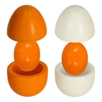 Wooden eggs for play removable yolks