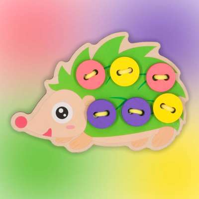 Educational set for learning to sew buttons hedgehog