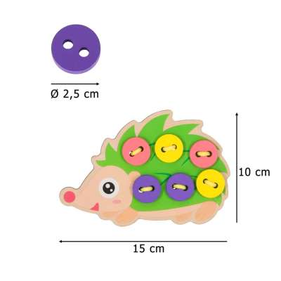 Educational set for learning to sew buttons hedgehog
