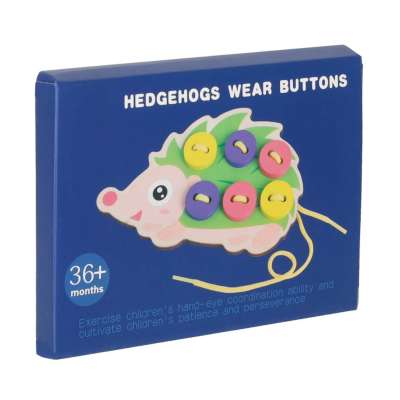 Educational set for learning to sew buttons hedgehog
