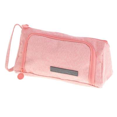 School pencil case double sachet cosmetic bag pink