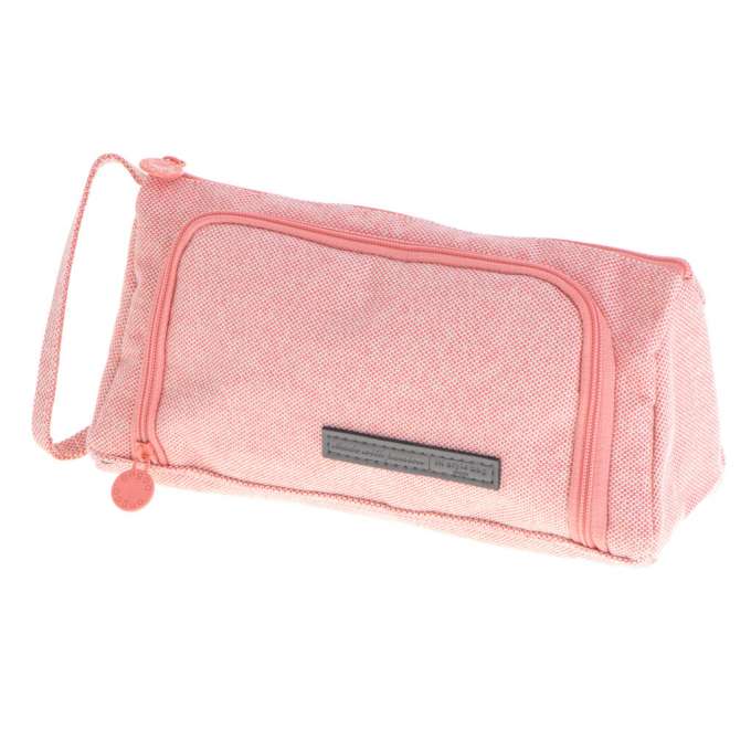 School pencil case double sachet cosmetic bag pink