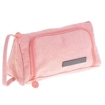 School pencil case double sachet cosmetic bag pink
