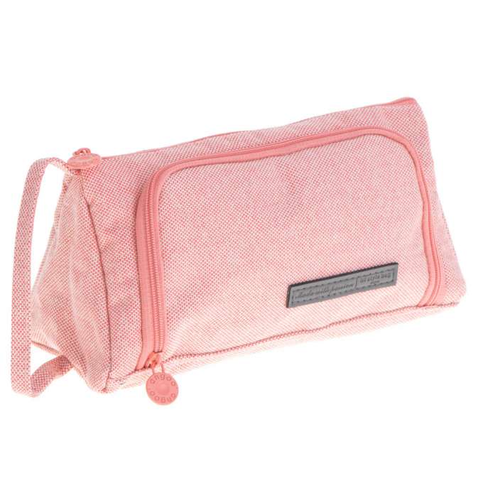 School pencil case double sachet cosmetic bag pink