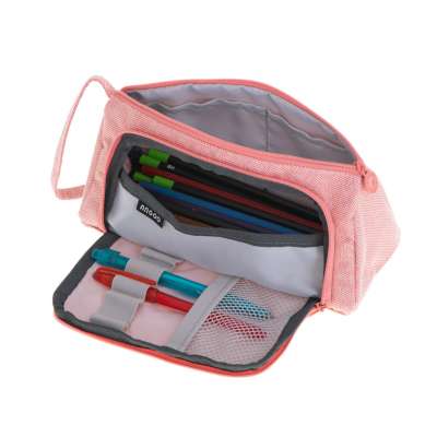 School pencil case double sachet cosmetic bag pink