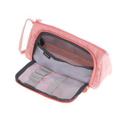 School pencil case double sachet cosmetic bag pink