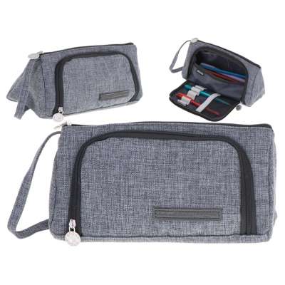 School pencil case double sachet make-up bag grey