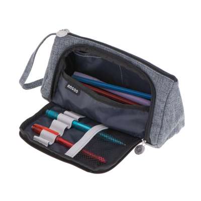 School pencil case double sachet make-up bag grey