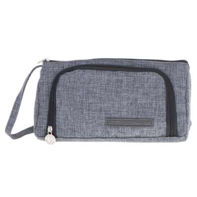 School pencil case double sachet make-up bag grey