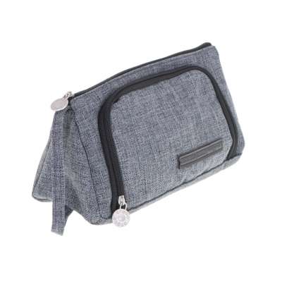 School pencil case double sachet make-up bag grey