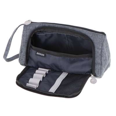 School pencil case double sachet make-up bag grey