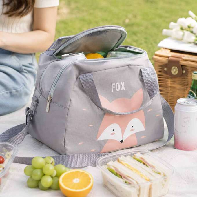 Torba termiczna na lunch jedzenie śniadaniowa izolacyjna lis różowy