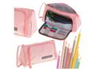Two-compartment school pencil pouch vanity case expandable 3in1 pink 1