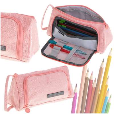 Two-compartment school pencil pouch vanity case expandable 3in1 pink