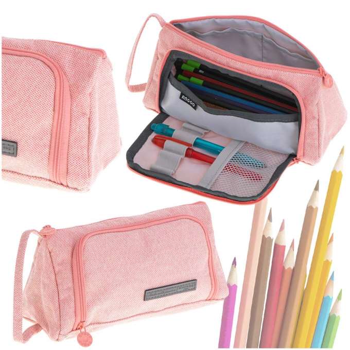 Two-compartment school pencil pouch vanity case expandable 3in1 pink