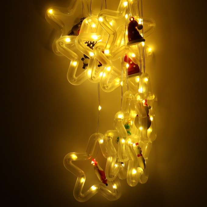 LED curtain lights with figures Christmas 3m 125LED 10 bulbs warm white mains supply