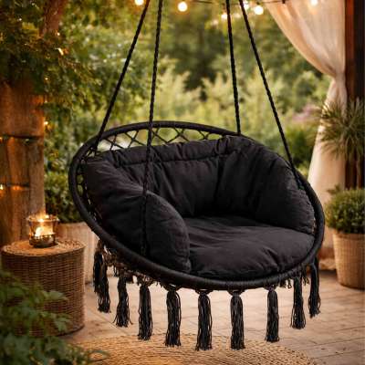 LUARO swing chair stork's nest with cushion black 80 cm 150 kg