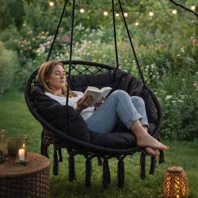 LUARO swing chair stork's nest with cushion black 80 cm 150 kg
