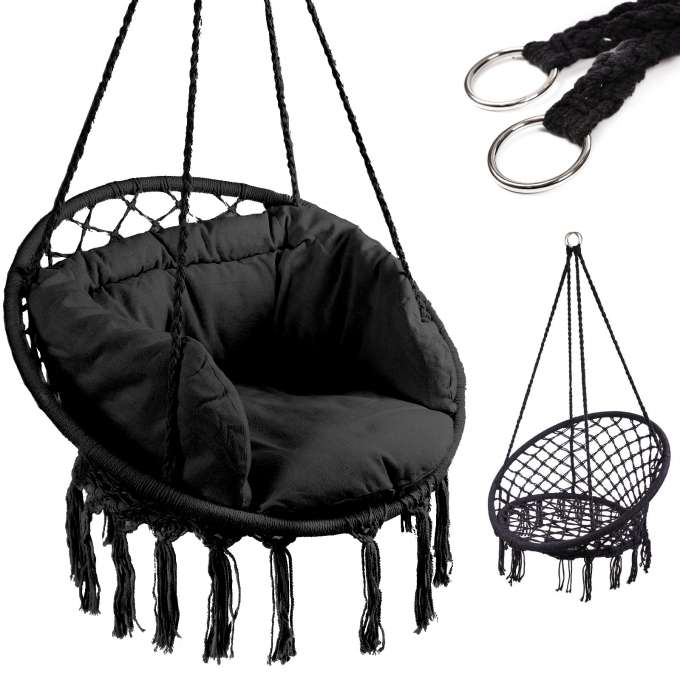 Stork's nest chair swing black XL with cushion