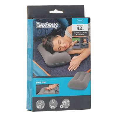 BESTWAY 67121 Gray Velour Inflatable Travel Pillow