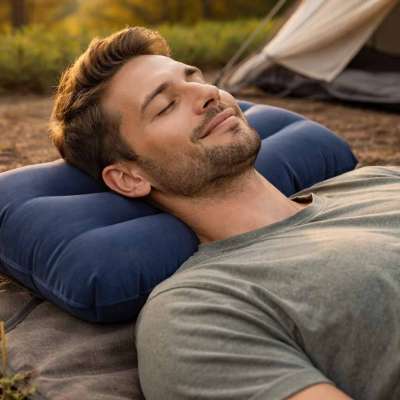 BESTWAY 67121 Navy Blue Velour Inflatable Travel Pillow